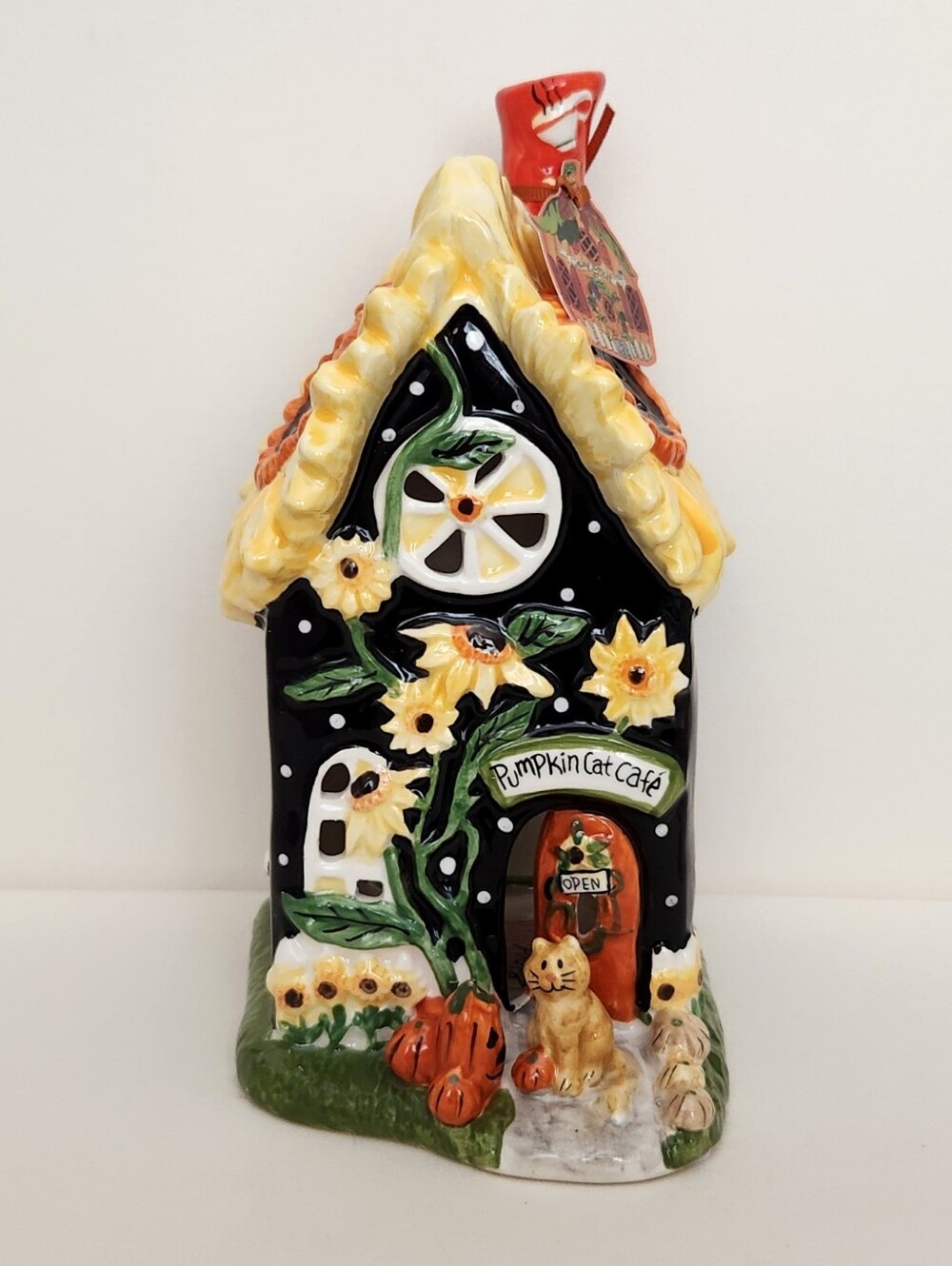 Blue Sky Clayworks Sunflower Pumpkin Cat Cafe Fall Autumn Tealight House